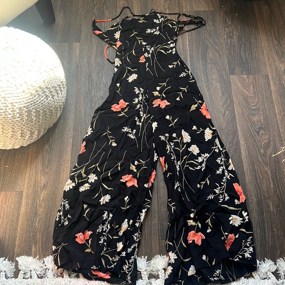 Flynn Skye Black Jumpsuit with Coral and White Floral Print